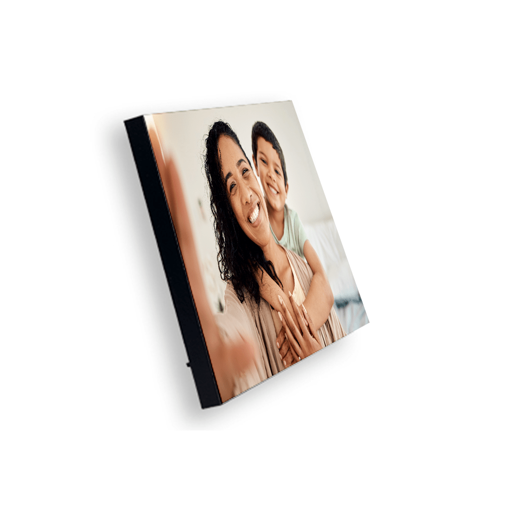 ChromaLuxe 8" Square Sublimation MDF Wood Photo Panel w/ Kickstand - Gloss White/Black Back - HeatPressNation