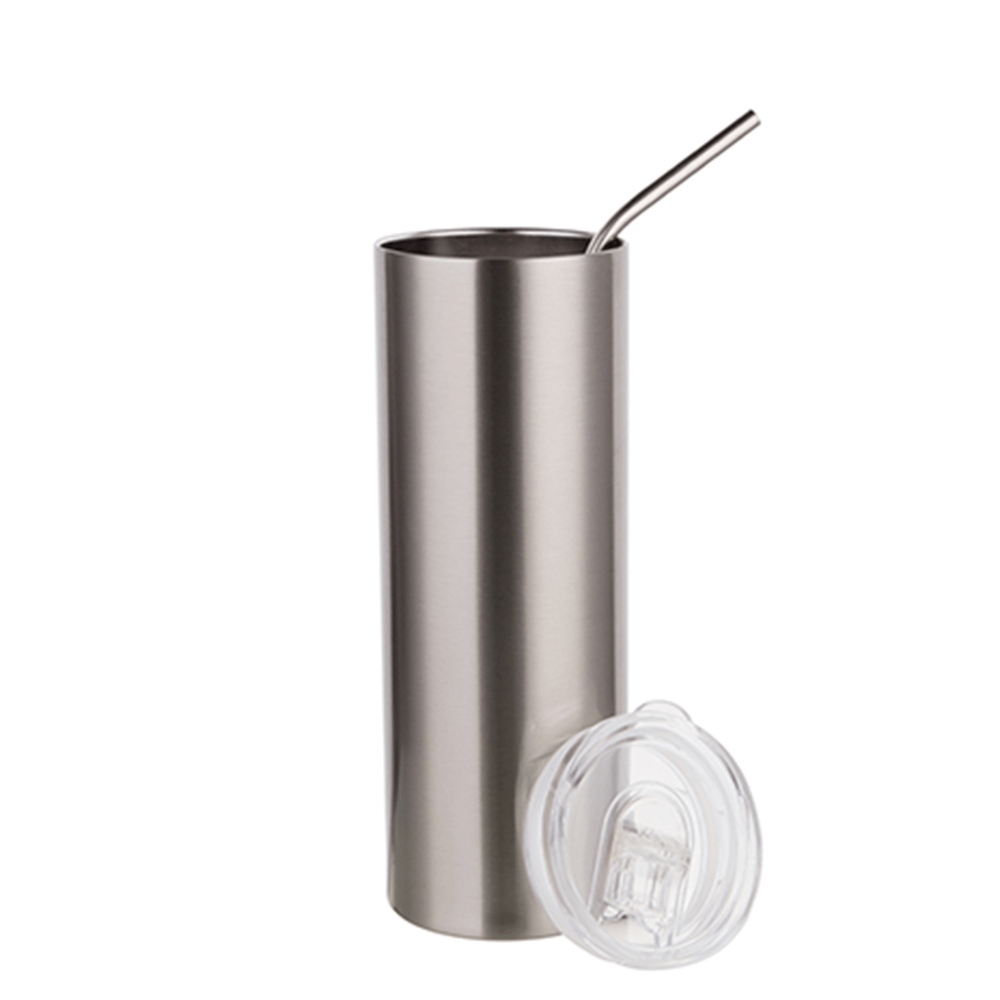 HPN SubliCraft 20 oz. Silver Sublimation Stainless Steel Skinny Tumbler with Straw - HeatPressNation