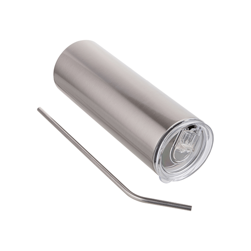 HPN SubliCraft 20 oz. Silver Sublimation Stainless Steel Skinny Tumbler with Straw - HeatPressNation