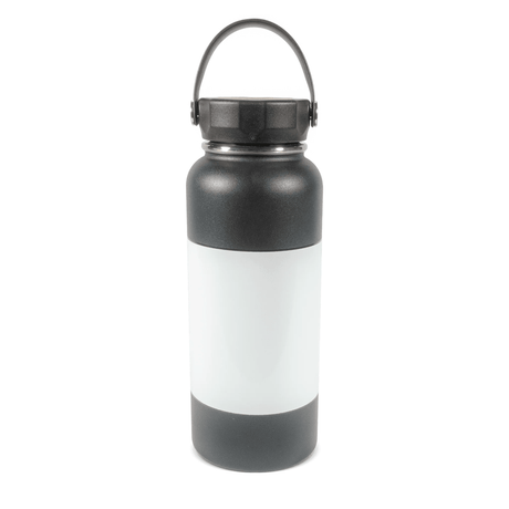 HPN SubliCraft 32 oz. Black Sublimation Stainless Steel Summit Bottle with White Patch - 25 Per Case - HeatPressNation