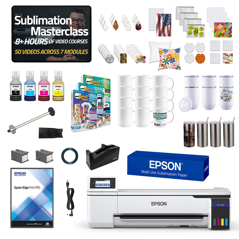 Epson SureColor F570 24" Desktop Dye-Sublimation Printer Drinkware Bundle