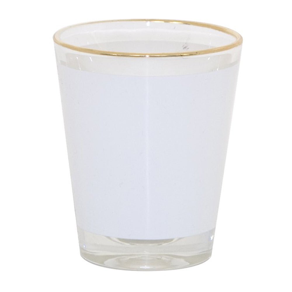 HPN SubliCraft 1.5 oz. Sublimation Glass Shot Glass with White Patch and Gold Rim - 144 per Case - HeatPressNation
