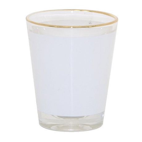 HPN SubliCraft 1.5 oz. Sublimation Glass Shot Glass with White Patch and Gold Rim - 144 per Case - HeatPressNation