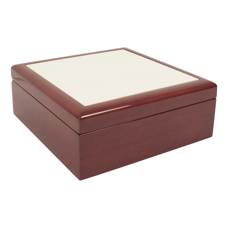 HPN SubliCraft 4" x 4" Wooden Jewelry Box with Sublimation Ceramic Photo Tile Lid Insert - 36 per Case - HeatPressNation