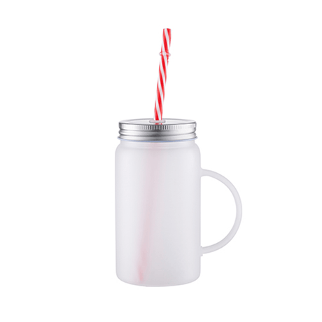 HPN SubliCraft 17 oz. Sublimation Frosted Glass Mason Jar with Straw and Handle - 12 per Case - HeatPressNation
