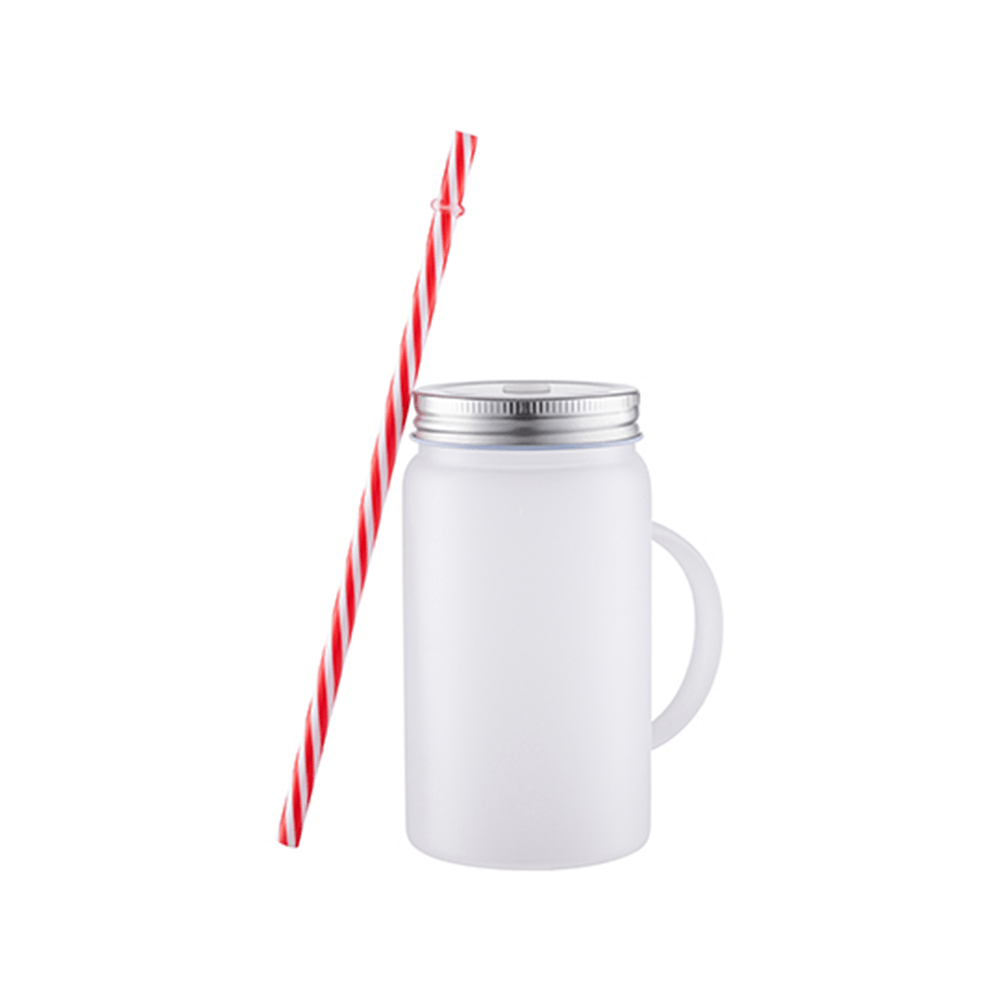 HPN SubliCraft 17 oz. Sublimation Frosted Glass Mason Jar with Straw and Handle - 12 per Case - HeatPressNation