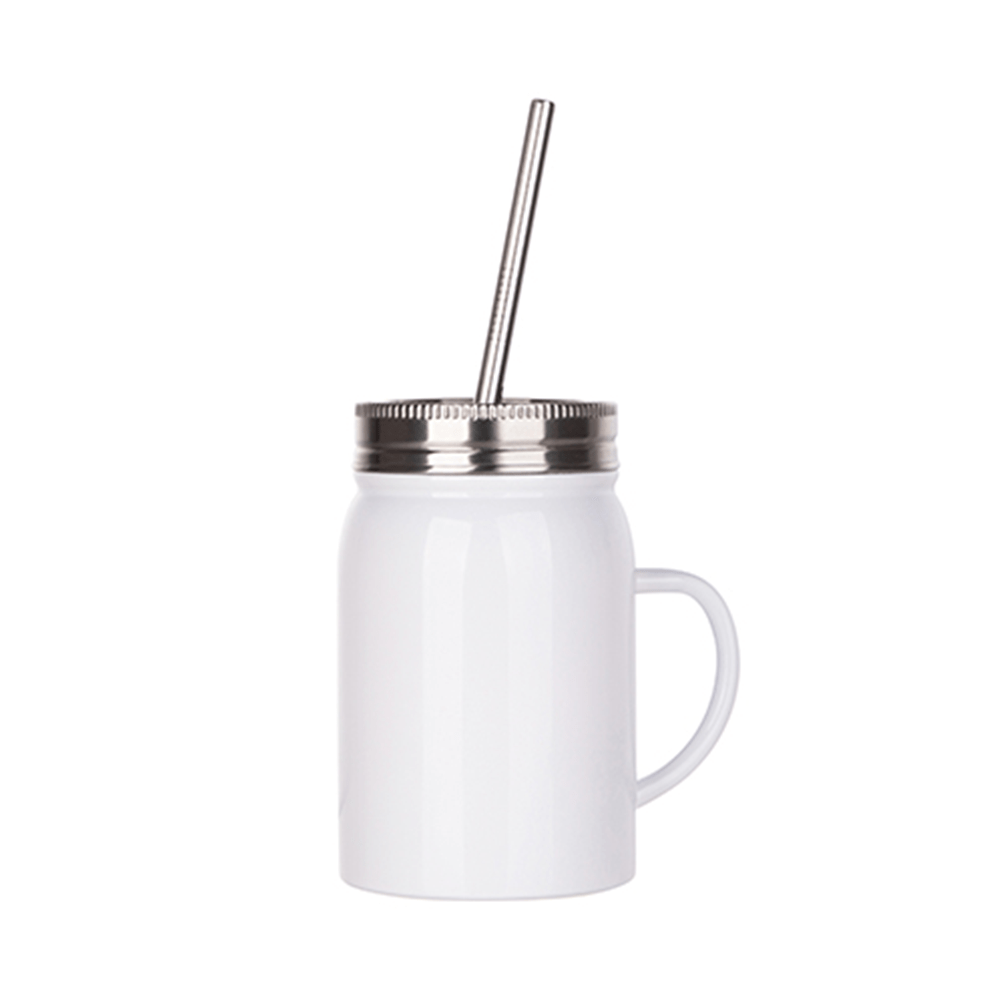 HPN SubliCraft 17 oz. Sublimation Stainless Steel Mason Jar with Straw and Handle - HeatPressNation