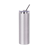 HPN SubliCraft 30 oz. Sublimation Stainless Steel Skinny Tumbler with Straw - Glitter Silver - HeatPressNation