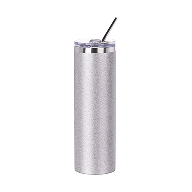 HPN SubliCraft 30 oz. Sublimation Stainless Steel Skinny Tumbler with Straw - Glitter Silver - HeatPressNation