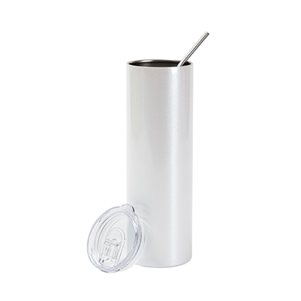 HPN SubliCraft 30 oz. Sublimation Stainless Steel Skinny Tumbler with Straw - Glitter White - HeatPressNation