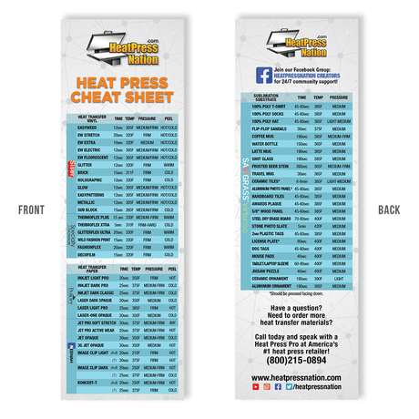 HPN 8.5" x 2.75" Quick Reference Guide - HeatPressNation